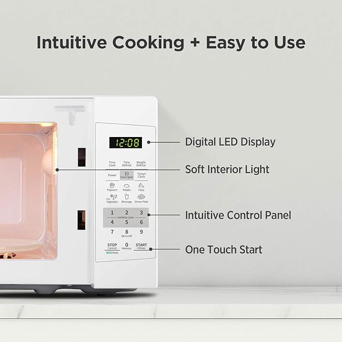COMFEE' EM720CPL-PM Countertop Microwave Oven with Sound On/Off, ECO Mode and Easy One-Touch Buttons, 0.7 Cu Ft/700W, Pearl White