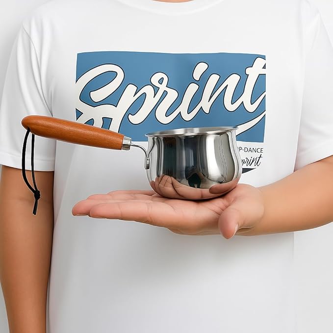 IMEEA Mini Milk Warmer Pot 8.5oz/250ml Butter Warmer SUS304 Tri-Ply Stainless Steel Small Milk Saucepan with Wood Handle