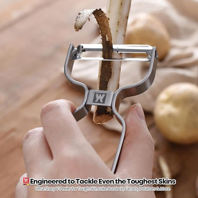 100% SUS304 Stainless Steel Potato Peeler, Vegetable Fruit Peeler, Durable Non-Slip Ergonomic Grips, Minimalist Y-Shaped Design, Rust-Proof, Dual-Edged Blades