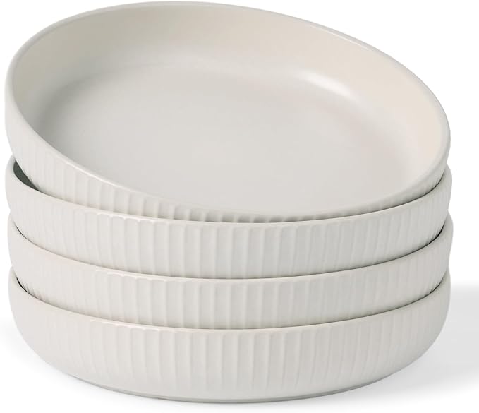 famiware Starlight Large pasta bowls set of 4, Serving Bowls for Pasta, Salad, Dinner, Oatmeal. Microwave Safe-36 oz, 8.46inch, Matte white