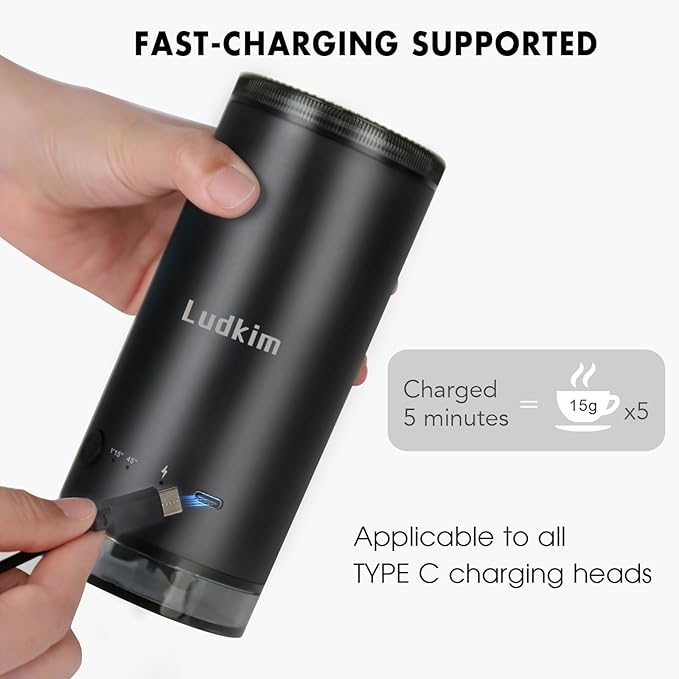 Electric Burr Coffee Grinder, 80 Precise Settings Rechargeable Cordless - Conical Stainless Steel Grinder for Espresso, Drip, French Press, Portable for Travel & Home Use