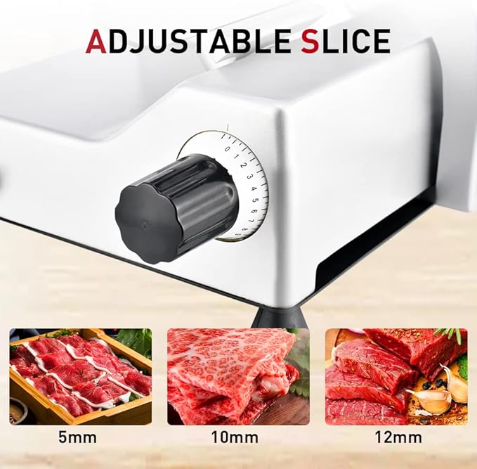 Meat Slicer10-inch 340W Home Use and for Commercial Electric Food Slicer with Chromium-plated Steel Blade and Built-in Sharpening Stone Easy to Clean Adjustable Thickness Cuts Meat Bread and Cheese
