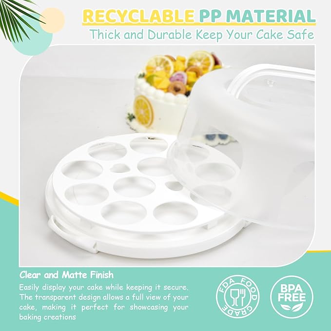 Ohuhu Cake Container, Cake Carrier with Lid and Handle BPA-Free Cake Holder for 10 inch Cake with 2 Handles Cupcake Carrier - Plastic Cover Two Sided Base for Transport Pies Nuts Fruit
