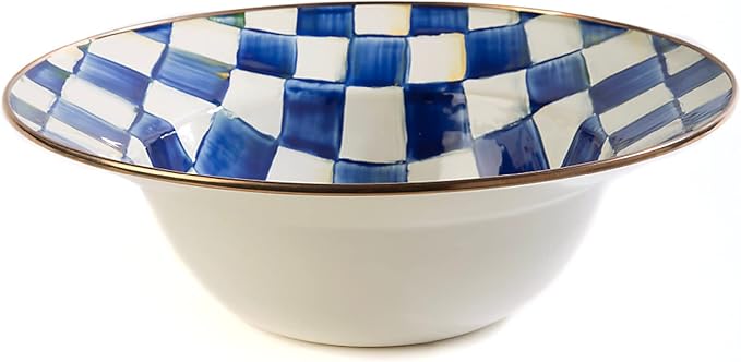 MACKENZIE-CHILDS Enamel Breakfast Bowl, Unique Soup Bowl or Cereal Bowl, Dinnerware, Blue-and-White Royal Check, Set of 1