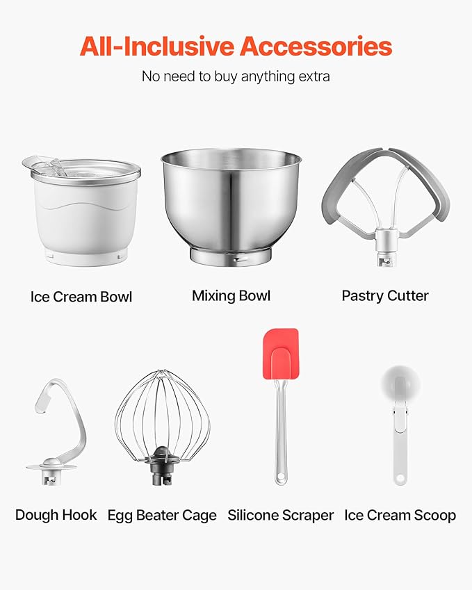 VEVOR Ice Cream Maker, 1.8 Qt. Capacity, 6-Speed Electric Stand Mixer, with LED Digital Display & Timer, Mixing Paddle, Dough Hook, Splash Guard, for Homemade Frozen Yogurt Fruit Sorbet Gelato, Grey