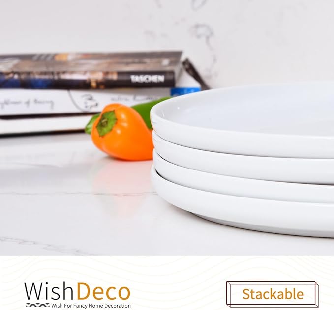 White Dinner Plates Set of 4, Ceramic Dining Plates 10.5 inch, Large Salad Plate, Porcelain Kitchen Plate for Pizza, Steak, Microwave and Dishwasher Safe