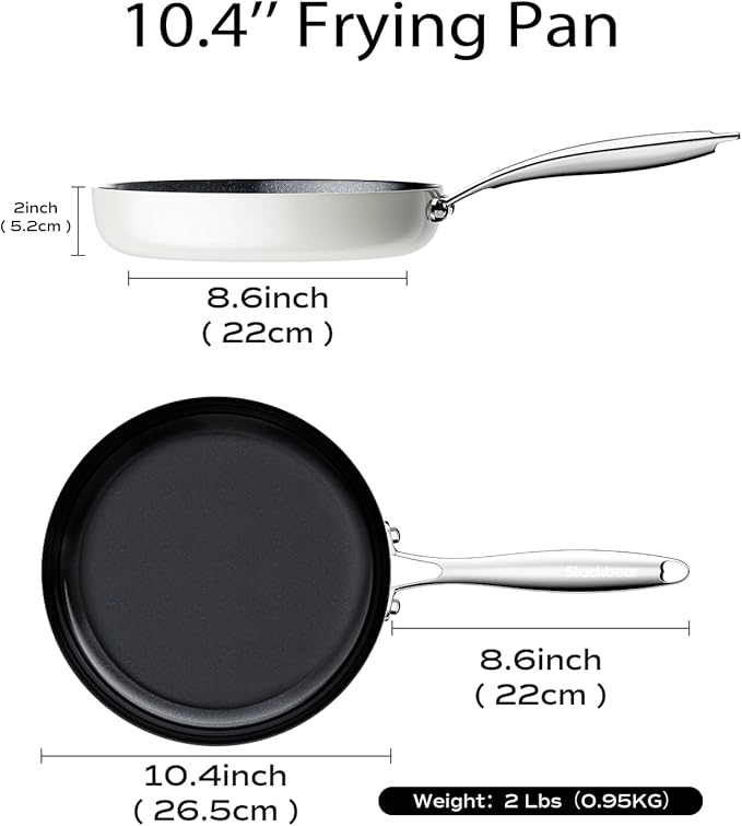 Ceramic Nonstick Frying Pan for Cooking, 10 Inch Non Stick Tri-Ply Stainless Steel Pan, Non Toxic Skillet, PTFE & PFOA Free, Compatible with All Stovetops, Dishwasher & Oven Safe
