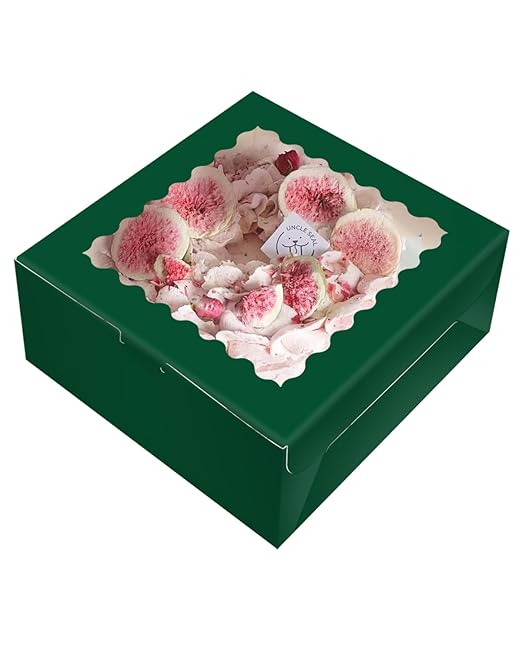 qiqee 10x10x5 Cake Box, 18 Sets Green Cake Box with Window & 18 Sets 10" Gold Cake Round Boards, 10inch Cake Containers