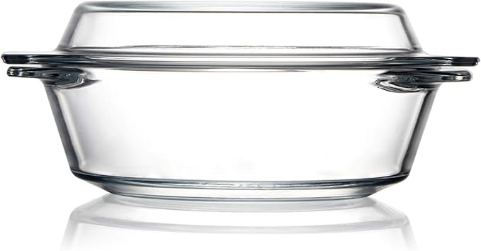 Clear Round Glass Casserole With Lid Glass Bakeware Easy Grab Baking Dish,Microwave, Oven, Freezer, and Dishwasher Safe (0.65L)