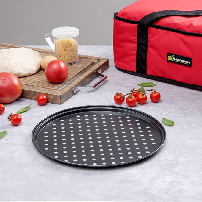 Restaurantware Met Lux 13 Inch Pizza Pan With Holes 1 Heavy-Duty Pizza Pan With Holes - Perforated Non-Stick Carbon Steel Pizza Crust Pan Keeps Pizza Fresh For Any Food Service Establishments