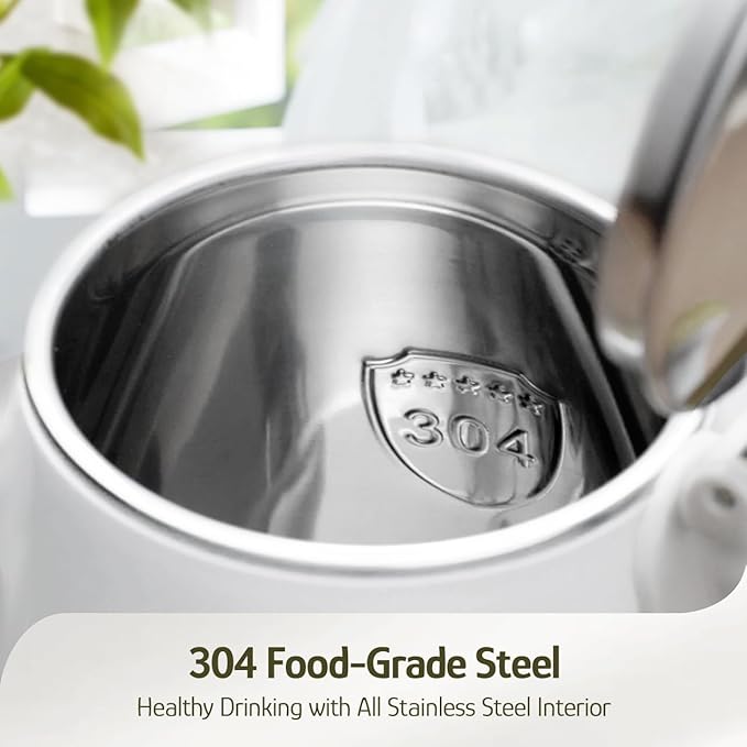 Hazel Quinn Electric Kettle - 1L/34oz Small Tea Kettle, 800W Fast Boil, All 304 Stainless Steel Interior, Double Wall for Cool Touch and Thermal, Auto Shut-Off, BPA-Free, Cordless - Pearl White