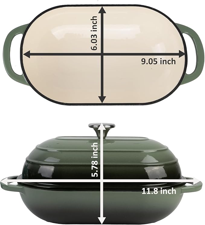 Premium Enameled Cast Iron Dutch Oven for Bread Baking | Non-Stick 5QT Oval Bread Oven with Lid | Perfect for Sourdough, Loaf, and Artisan Baking (Green, 5 QT)