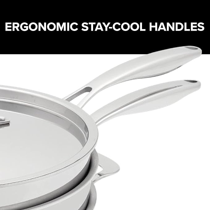Nuwave Stainless Steel 9-Piece Pro-Smart Cookware Set, Space Saving Nestable Design, Heavy-Duty Tri-Ply, Dishwasher & Oven Safe, Ergonomic Stay-Cool Handles, Induction-Ready & Works on All Cooktops
