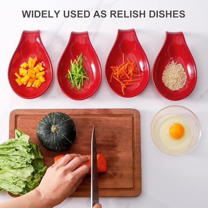 Nihow Ceramic Spoon Rest: 4 Inch Stable Utensil Rest - Heat Resistant Spoon Holder for Kitchen counter/Countertop/Stove Top - Dishwasher Safe - Elegant Red (1 PC)