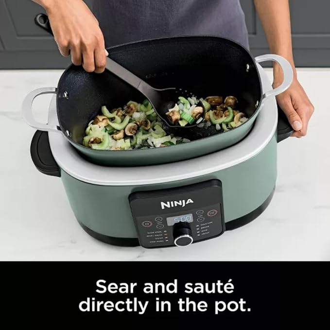Ninja Foodi PossibleCooker PRO MC1000 8.5Qt Multicooker 8 in 1 Slow Cooker, Dutch Oven, Steam Bake Roast Sear Sauté Bread Maker Warmer, Glass Lid, Integrated Spoon, Nonstick (Sage Green)