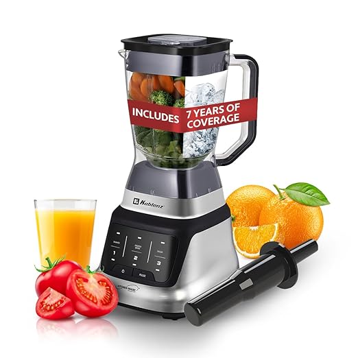 Koblenz Professional Blender, Countertop Blender for Shakes and Smoothies with 3 Speeds, 1200-W Motor, 68 Oz. Capacity, Super Silent Operation, Includes Tamper Accessory, Black/Chrome, LKM-9406