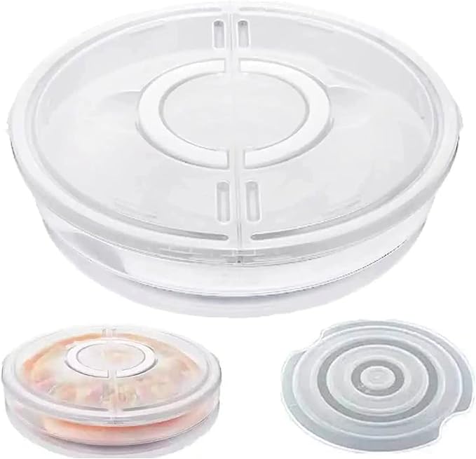 12inch 2 Pack Food Storage Container with Lid and Handle, Reusable 2 Compartments Pizza Slice Storage Container, Round Pie Carrier Leftover Pizza Keeper for Food Cake Cheesecake Tortilla Pastry