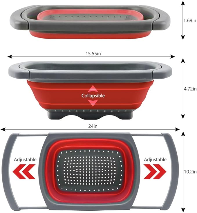 Qimh Colander Collapsible, Over The Sink Veggies/Fruit 6-Quart Strainers and Colanders with Extendable Handles, Folding Strainer for Kitchen