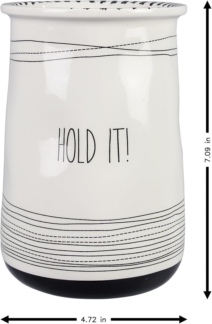 Young's Inc Ceramic Farmhouse Utensil Holder for Kitchen Counter, Black and White Farmhouse Décor Utensil Crock, 4” Diameter Kitchen Utensil Holder 20142