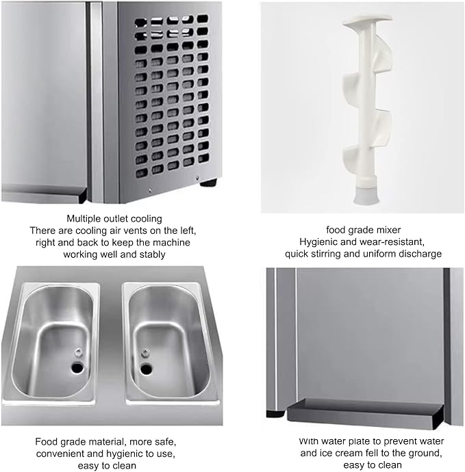 Commercial Soft Serve Ice Cream Machine 3 Flavor Ice Cream Maker Sorbet Frozen Yogurt Gelato LED Display Desktop Type 1200W 110V