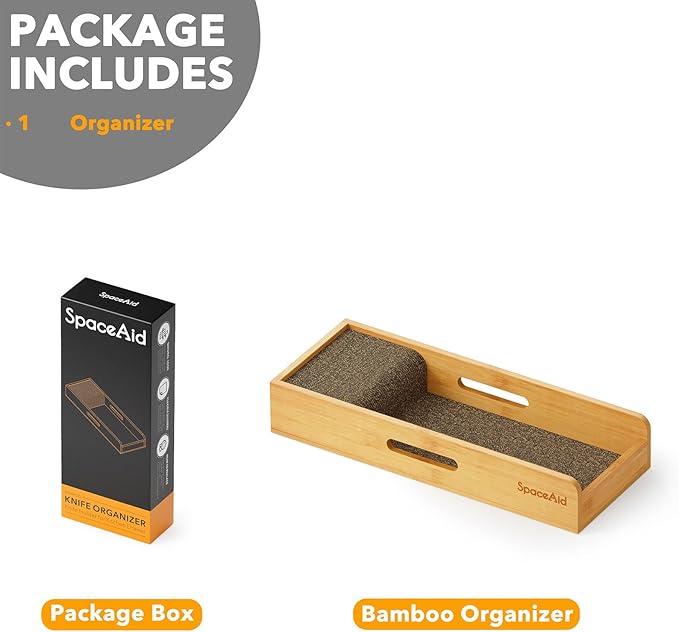 SpaceAid Knife Drawer Organizer Bamboo Insert Dock, Kitchen Steak Knives Holder Organizers Block for Drawer in Storage Organization (Small)