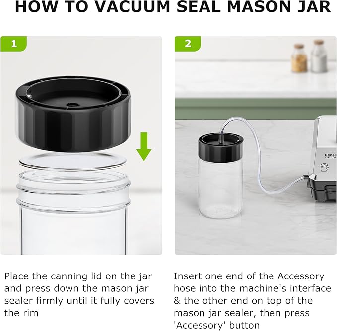 Bonsenkitchen Vacuum Sealer Machine + Mason Jar Sealer Kit, Fast-Compact/Multi-Functional Food Vacuum Sealer with External Vacuum System & 40 Vacuum Bags, Silver
