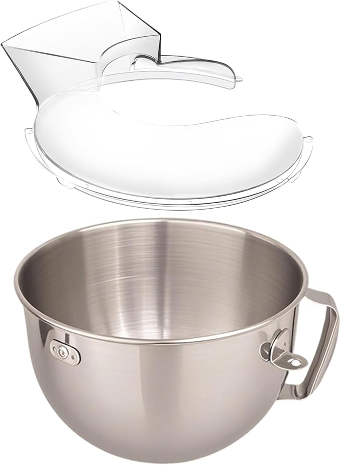 6Quart Stainless Steel Mixer Bowl with Handle for Kitchenaid Stand Mixers and Pouring Shield(Splash Guard) for Kitchenaid Stand Mixers