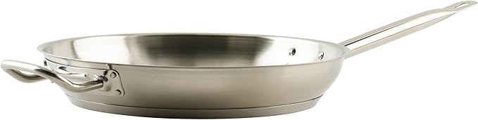 Winco Commercial-Grade Stainless Steel Fry Pan with Helper Handle, Natural Finish, 12"