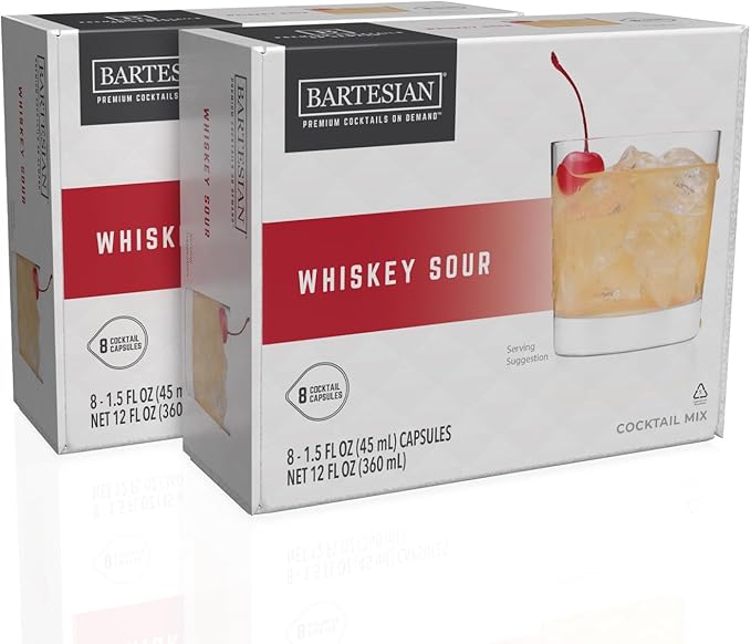 Bartesian 16-Pack Whiskey Sour Mixer Capsules for Cocktail Machine – Home Bar Mixology Cocktails Mix Pod Capsule Set To Use With the Bartesian Cocktail Drink Maker Machine