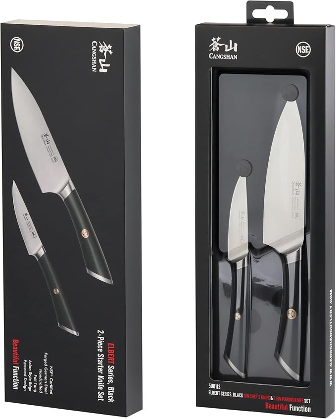 Cangshan ELBERT Series German Steel Forged Starter Knife Sets (Black, 2-Piece)