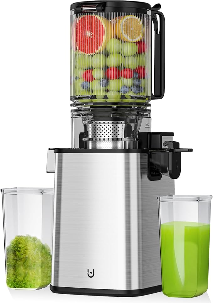 Cold Press Juicer, 5.3" Wide Feed Chute Juice Extractor Machine with 400W, High Juice Yield, Slow Masticating Juicer for Whole Vegetables & Fruits, Stainless Steel