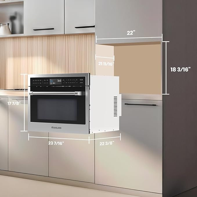 Gasland 24 Inch Built in microwave oven, Microwave and Convection Oven Combination, 1000W, 11 Levels, Sensor Cook, Touch Control, LCD Display, 1.6 Cu. Ft Wall Microwave Oven Combos, Stainless Steel