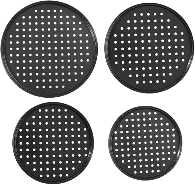 Round Pizza Pans with Holes 8 Packs Nonstick Carbon Steel Pizza Tray for Oven, 9/10/11/12 Inch