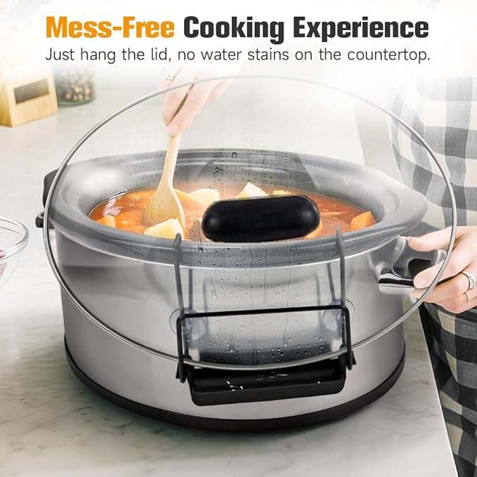 SOPHICO Slow Cooker Lid Holder for Cooking, Hand Free Pot Lid Organizer Fits Most Slow Cookers, Stainless Steel Pot Lid Rack with Silicone Sink Keeps Countertop No Mess (Black, 2 Pack)