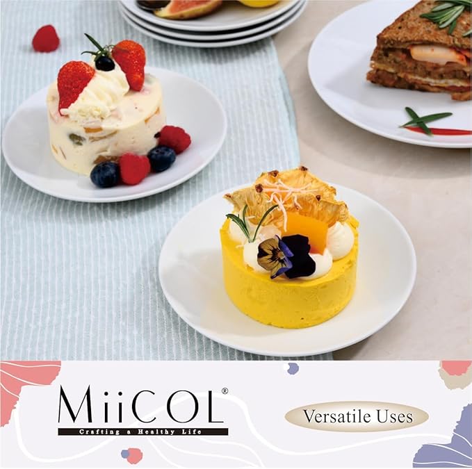 Miicol Small Dessert Plates Set of 6, Ceramic White Appetizer Plates 6 Inch, Mini Porcelain Serving Plate for Cake, Bread, Salad, Snack