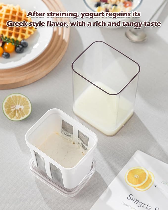 Yogurt Strainer, 19oz/562ml Thick Greek Yogurt Milk Filter, Food Strainer, Greek Yogurt Strainer with Stainless Steel Fine Mesh Bag and Lid for Yogurt, Soybean Milk, Kefir, Berries, Fruit Juice(1Pack)