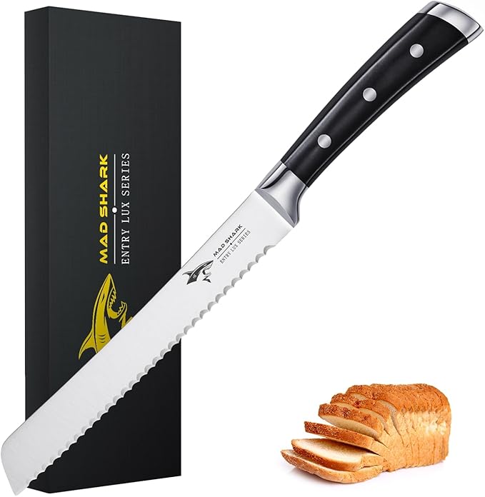 MAD SHARK Bread Knife 8 Inch Pro Serrated Bread Cutter,German High Carbon Stainless Steel Cake Knife with Ergonomic Handle, Ultra Sharp Baker's Knife