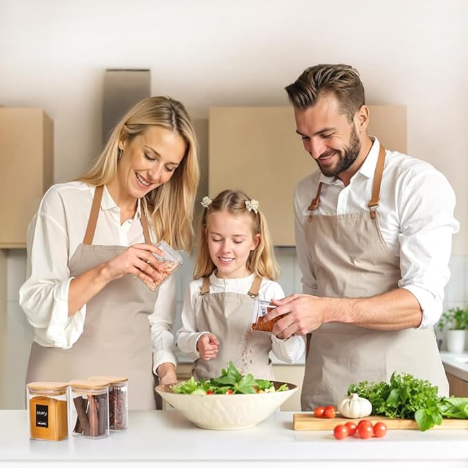 Comsaf Spice Jars with Label,8 oz Small Glass Jars with Lids, 6 Pcs Seasoning Containers, Rectangle Glass Containers with Lids, Empty Seasoning Jars for Pantry Storage, Loose Tea, Herbs, Powders, Salt