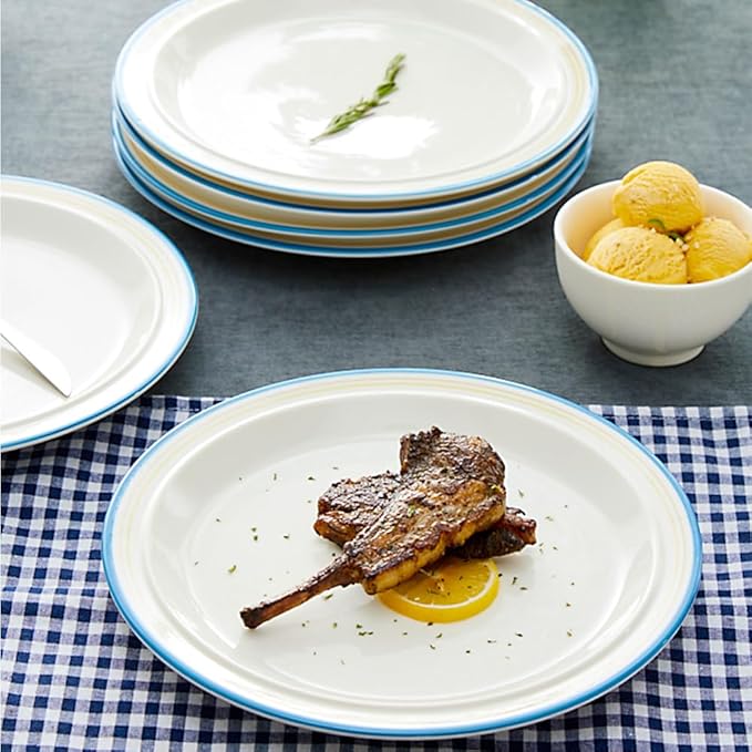 10.5-inch Porcelain Dinner Plate Set of 6 - Microwave, Oven and Dishwasher Safe, Scratch Resistant. (Cozy Blue)