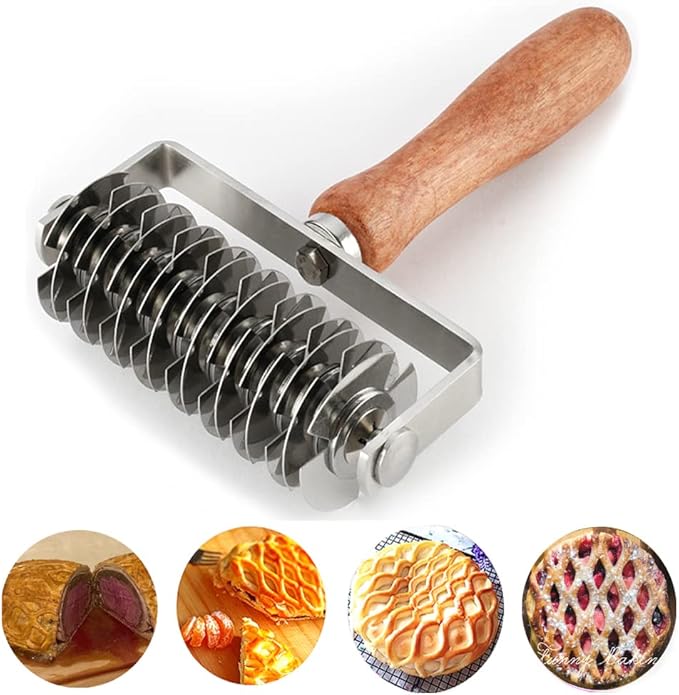 Pastry Lattice Roller Cutter - Stainless Steel Dough Lattice for Pie Pizza Bread beef wellington Pastry Crust Roller Cutter