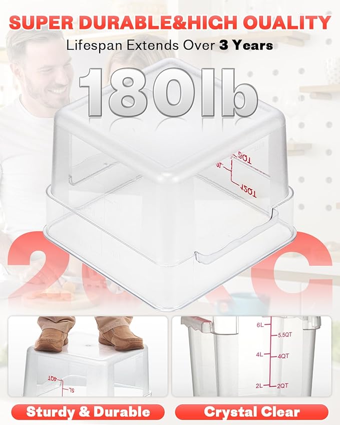 12 Quarts Sous Vide Container: 2 PCS Commercial Food Storage Containers with Lids - Clear Food Container with Scales Handles for Home Restaurant Kitchen Storage Pizza Bread