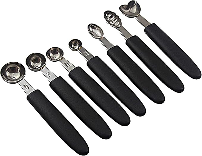 7Pcs Melon Baller Scoop Set, Stainless Steel Ball Spoon, Smooth Round Melon Balls Melon Scoop, Watermelon Cantaloupe Scooper for Watermelon, Ice Cream, Fruits, Sorbet(#1)