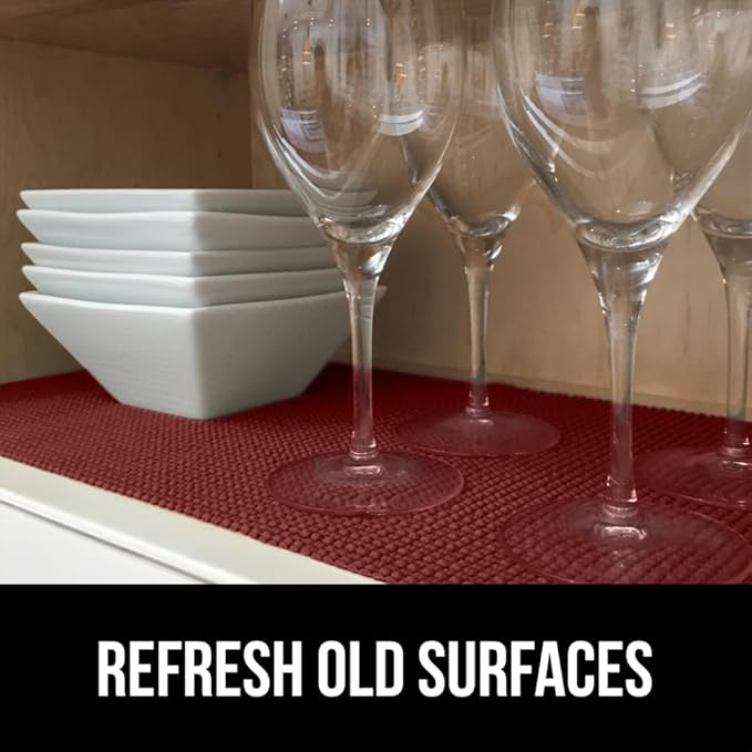 GORILLA GRIP powerGRIP Drawer Shelf and Cabinet Liner, Thick Strong Hold, Non-Adhesive Liners Protect Kitchen Cabinets and Cupboard, Bathroom Drawers, Easy Install, Breathable Mat, 20" x10', Red