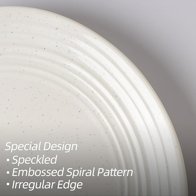 Famiware Plates and Bowls Sets 18-Piece Stoneware Dinnerware Sets, Dishes Set for 6, Hand-made Reactive Glaze Dish Set, Twilight Series, White