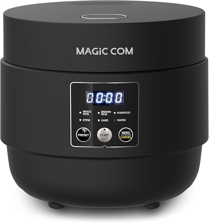 MAGiC COM Rice Cooker 4 Cup(Uncooked) 8 Cup(Cooked), Small Rice Cooker with Steamer, One Touch Healthy Cooking & Warmer, Slow Cooker with Nonstick Inner Pot, 24 Hour Delay Timer, Grain Cooker/Black