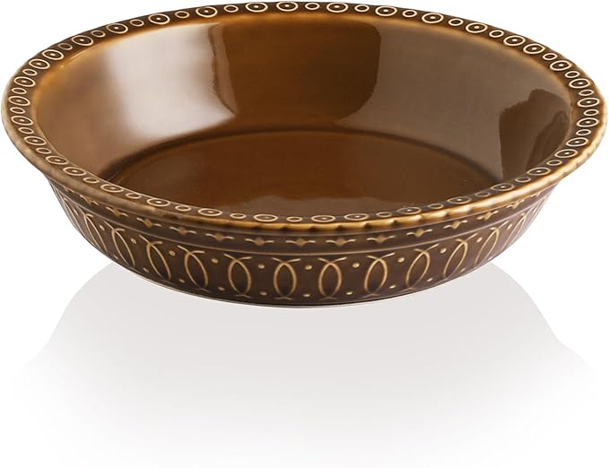 Sweejar Ceramic Pie Pan for Baking,Round Baking Dish Pan for Dinner 10 Inches, Pie Dish Non-Stick Pie Plate for Quiche,Tart,Cake,Pumpkin Pie, Pot Pies (Brown)
