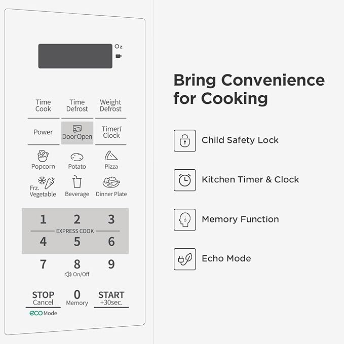 COMFEE' EM720CPL-PM Countertop Microwave Oven with Sound On/Off, ECO Mode and Easy One-Touch Buttons, 0.7 Cu Ft/700W, Pearl White