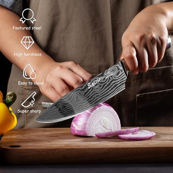 Chef Knife, Professional 8 Inch Kitchen Knife, High Carbon German Steel Ultra Sharp Knife with Ergonomic Handle, Japanese Chef's Knife Suit for Cooking & Cutting