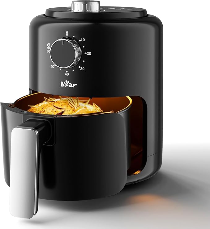 Bear Small Air Fryer 2.1 QT, Mini Airfryer Adjustable Time&Temp Control, Compact Size Space Saving for 1-2 People Quick Healthy Meals Snack in Minutes with Nonstick Basket