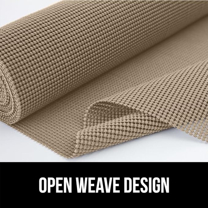 GORILLA GRIP powerGRIP Drawer Shelf and Cabinet Liner, Thick Strong Hold, Non-Adhesive Liners Protect Kitchen Cabinets and Cupboard, Bathroom Drawers, Easy Install, Breathable Mat, 24" x20', Beige